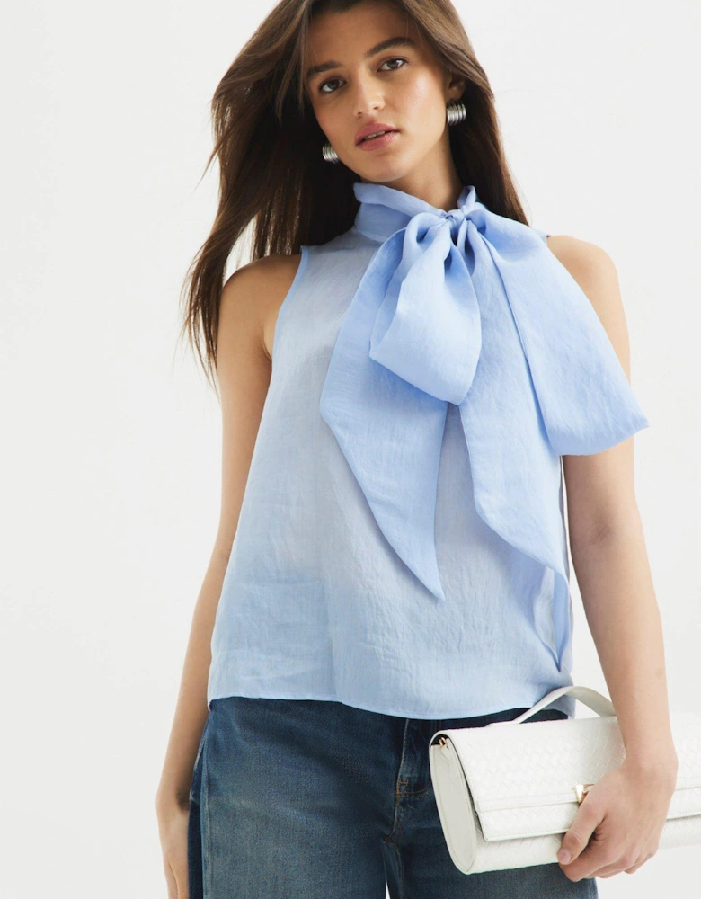 Pussybow Neck Tie Blouse - Blue