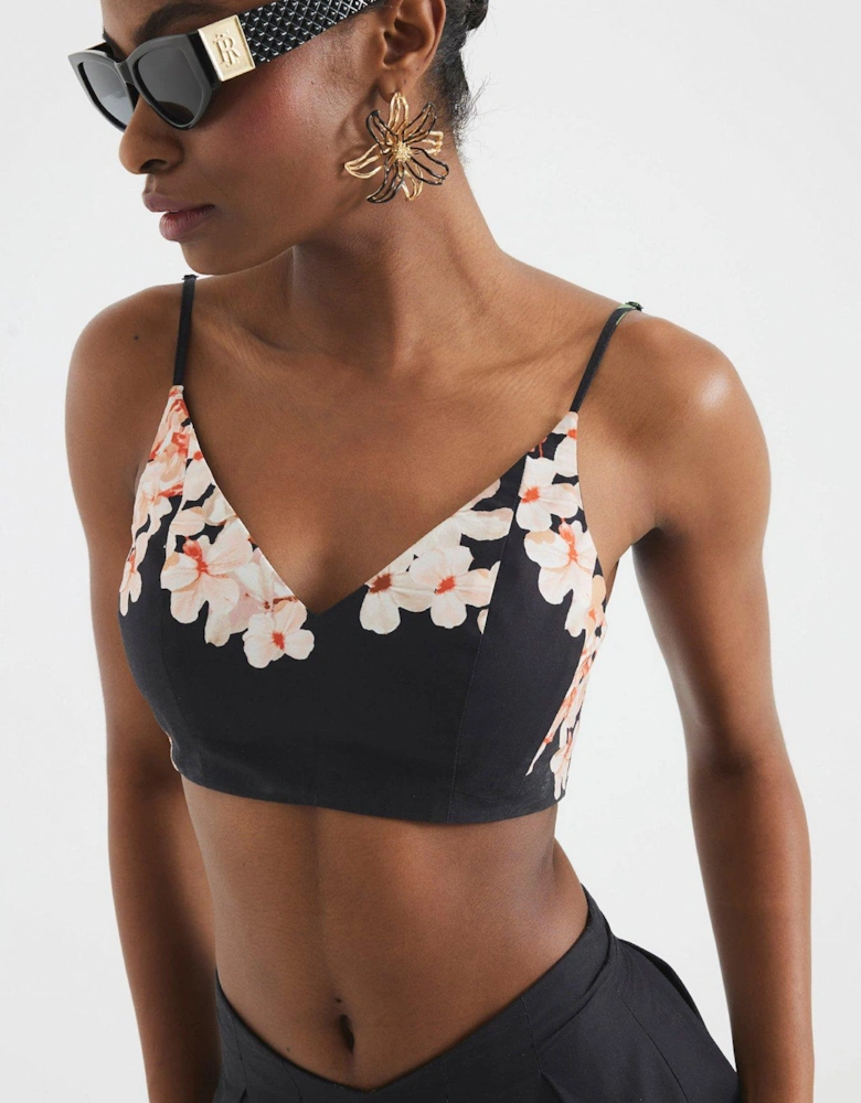 Floral Printed Bralette - Black