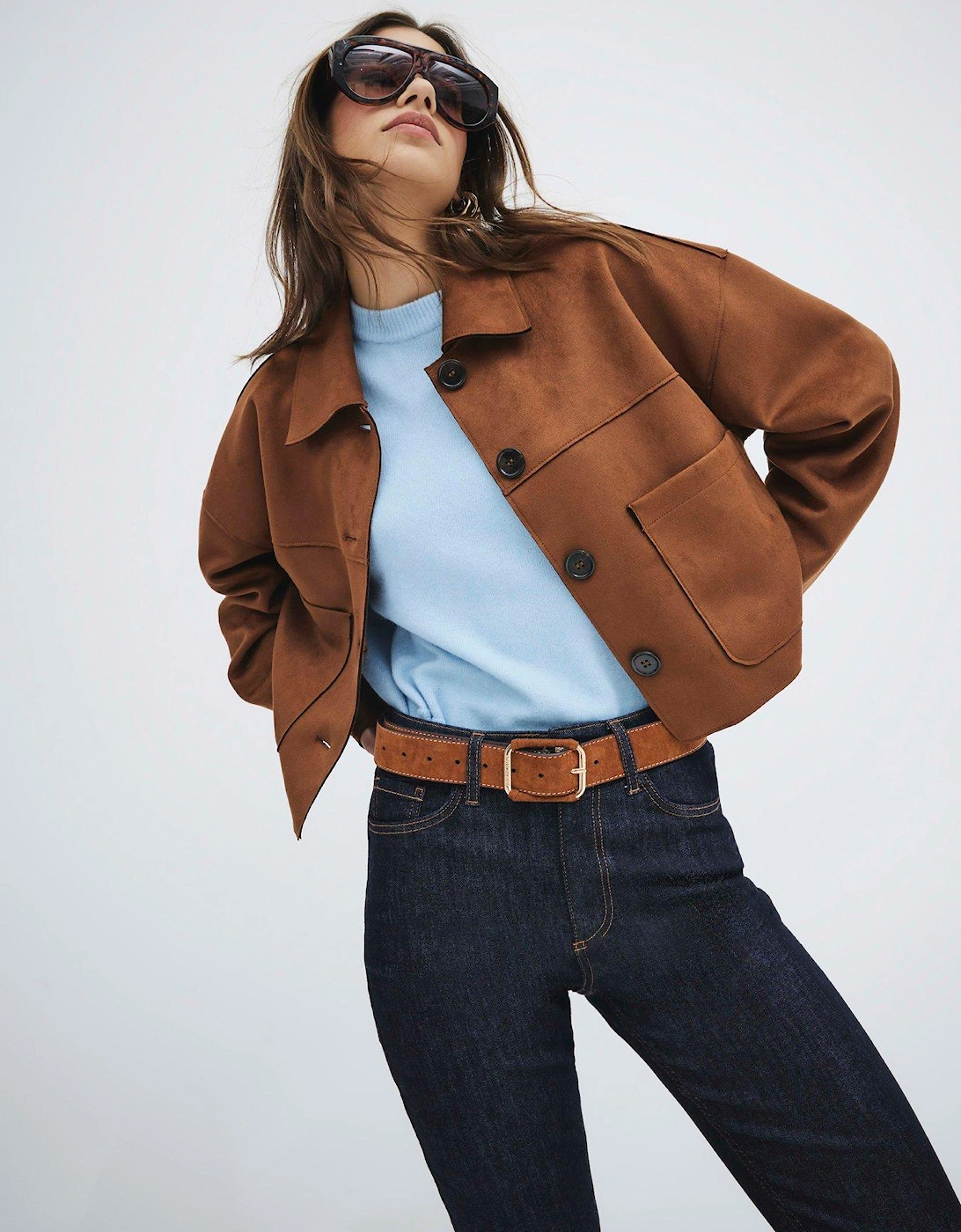 Suedette Overshirt - Brown, 2 of 1