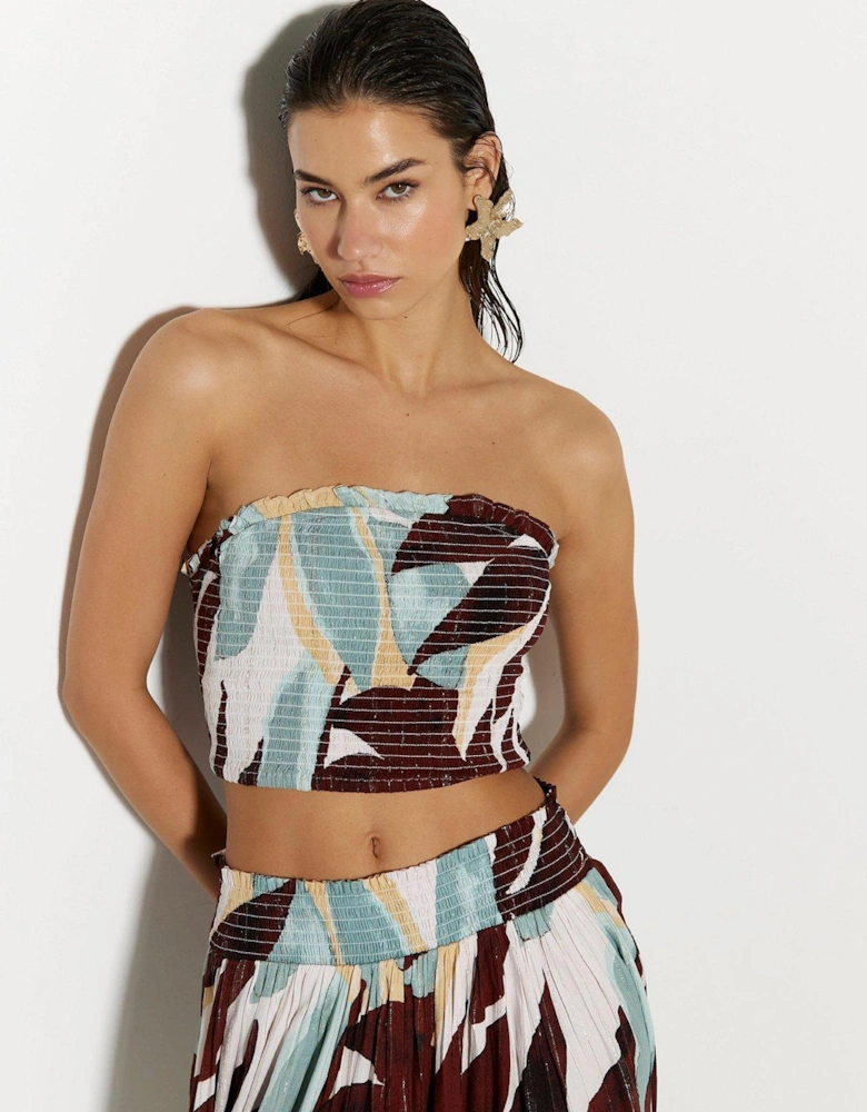 Leaf Shirred Bandeau Top Co-Ord - Blue