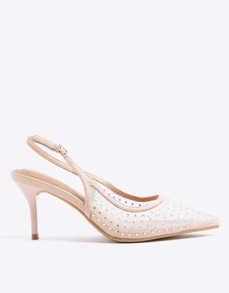 Mesh Sling Back Court Shoe - Beige