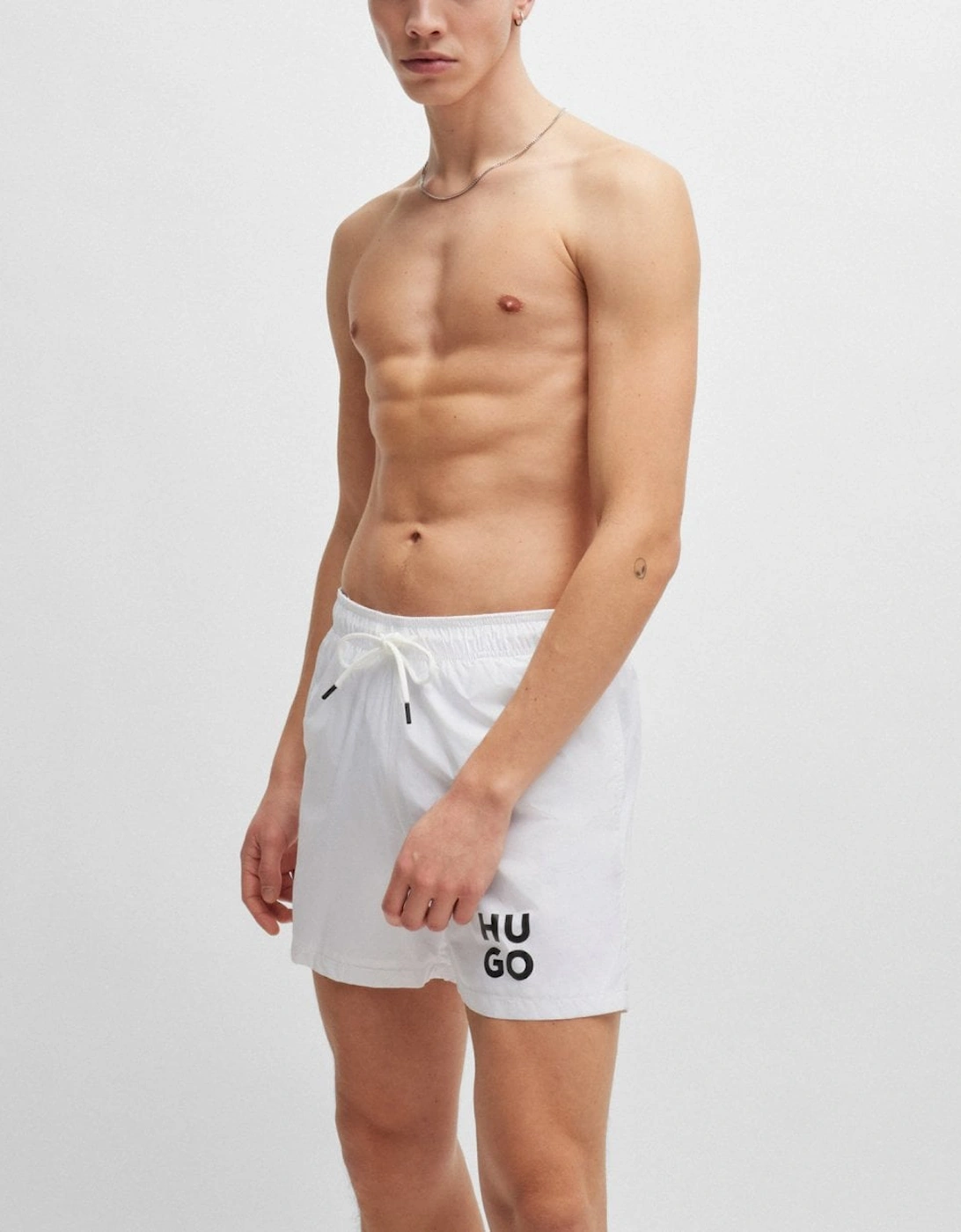 HUGO PAOL Mens Fully Lined Swim Shorts with Stacked Logo