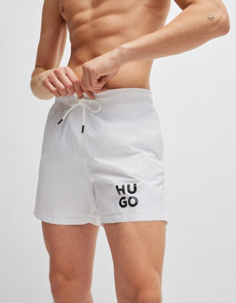 HUGO PAOL Mens Fully Lined Swim Shorts with Stacked Logo