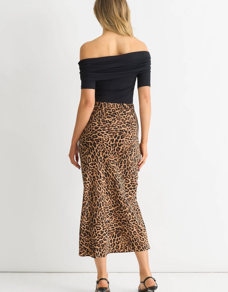 Brown Animal Print Midi Skirt