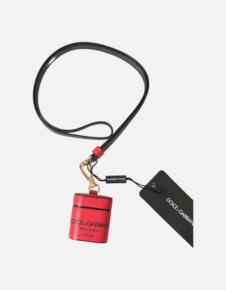 Leather AirPods Case with Strap - Red/Black Women - Black And Red
