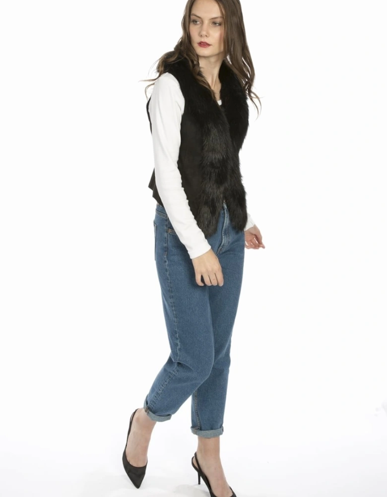 Black Faux Fur Faux Suede Gilet