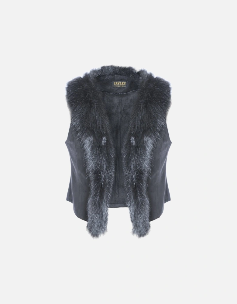 Black Faux Fur Faux Suede Gilet