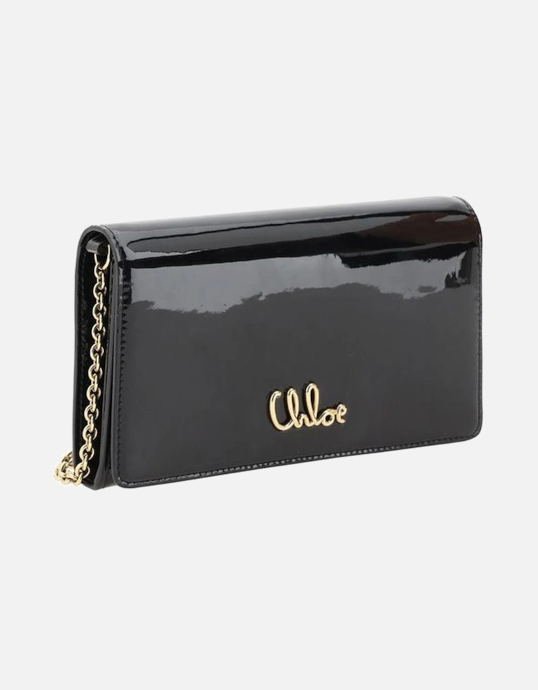 Glossy Leather Clutch Bag with Chain Strap Women - Black Shoulder Bags