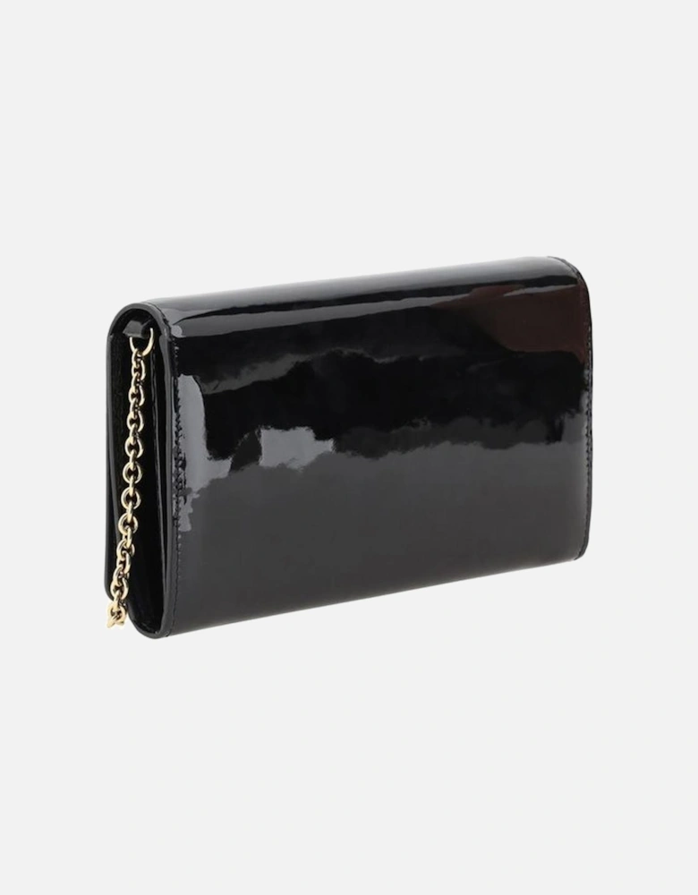 Glossy Leather Clutch Bag with Chain Strap Women - Black Shoulder Bags