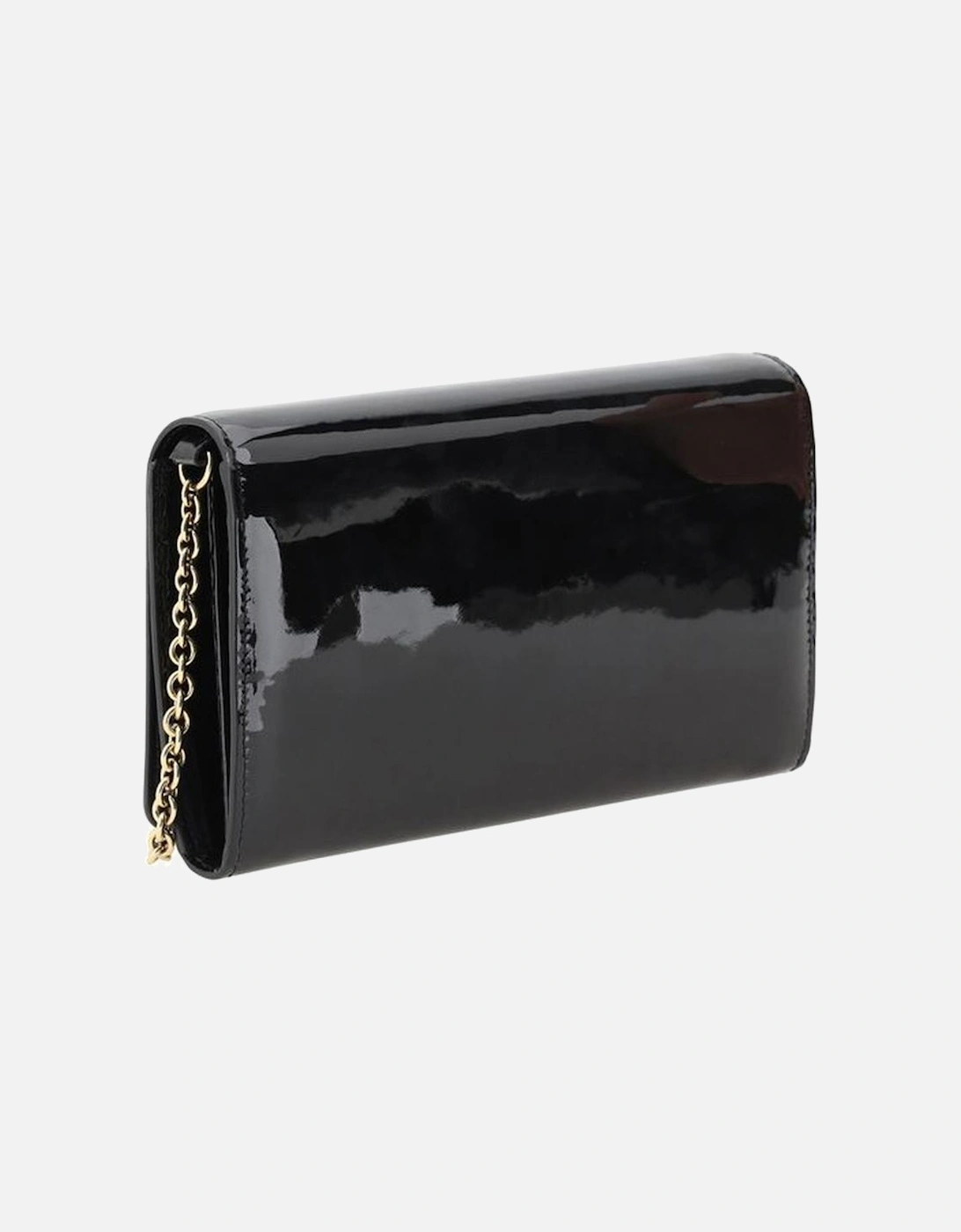 Glossy Leather Clutch Bag with Chain Strap Women - Black Shoulder Bags