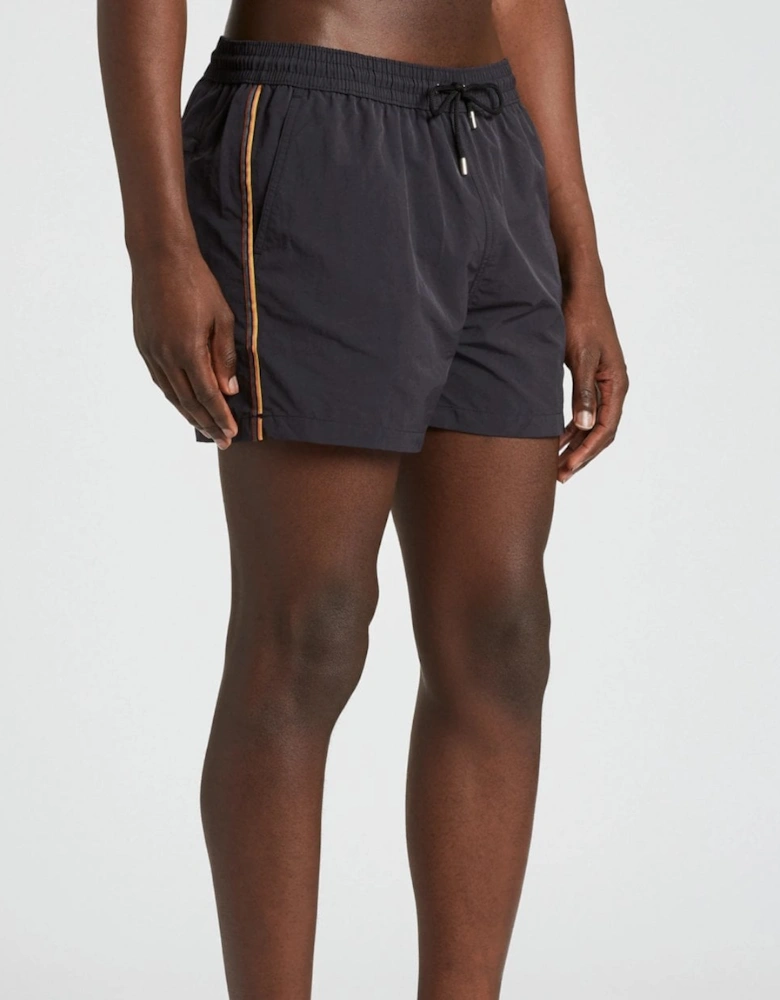 Mens Black Swim Shorts With Artist Stripe Trim