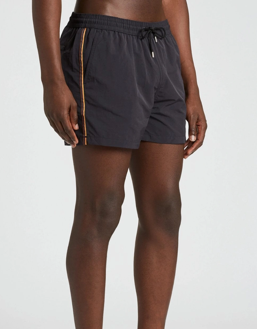 Mens Black Swim Shorts With Artist Stripe Trim, 3 of 2