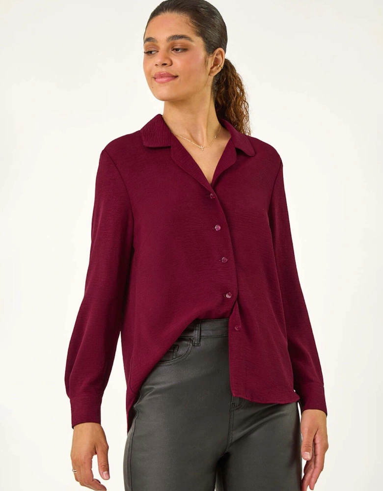 Plain V-neck Collar Button Detail Blouse - Red