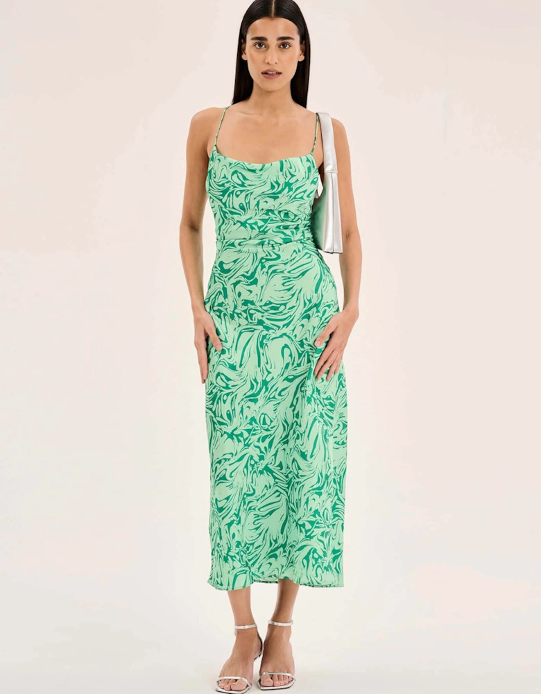 Riviera Midi Dress in Marble Green Print