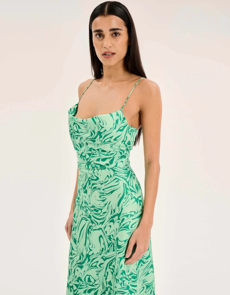 Riviera Midi Dress in Marble Green Print