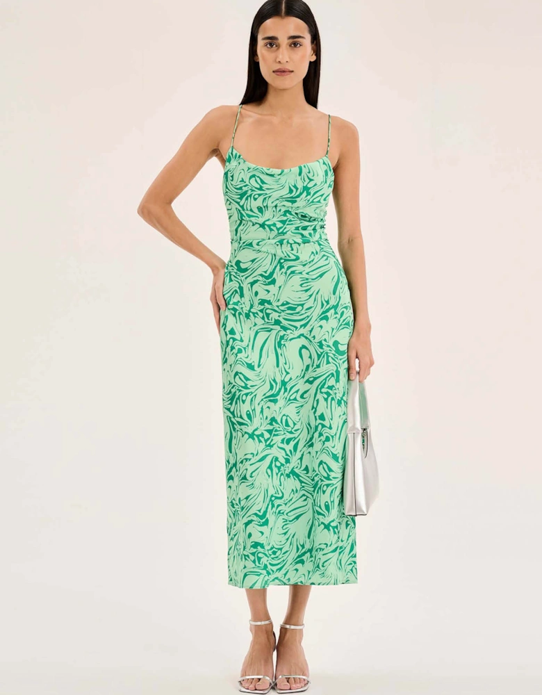 Riviera Midi Dress in Marble Green Print