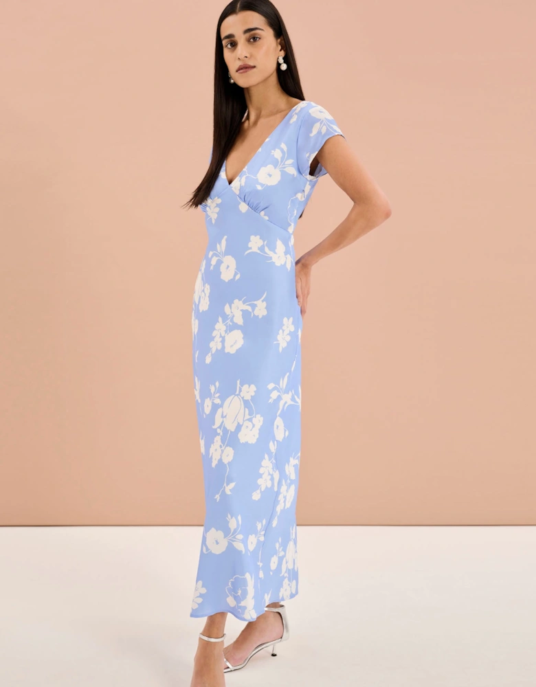 Woolf Short Sleeve Floral Slip Dress in Blue