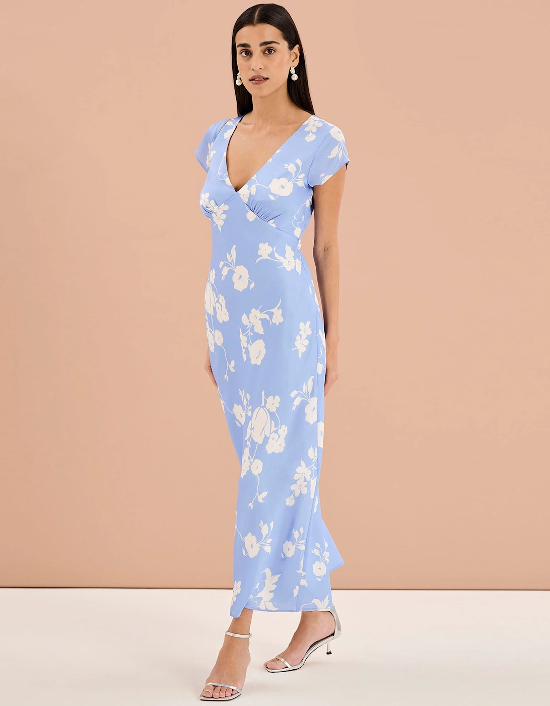 Woolf Short Sleeve Floral Slip Dress in Blue