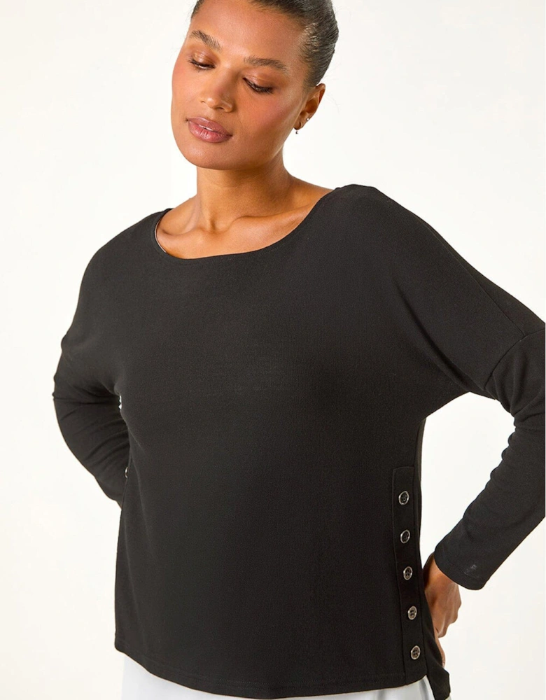 2 In 1 Contrast Hem Detail Stretch Top - Black