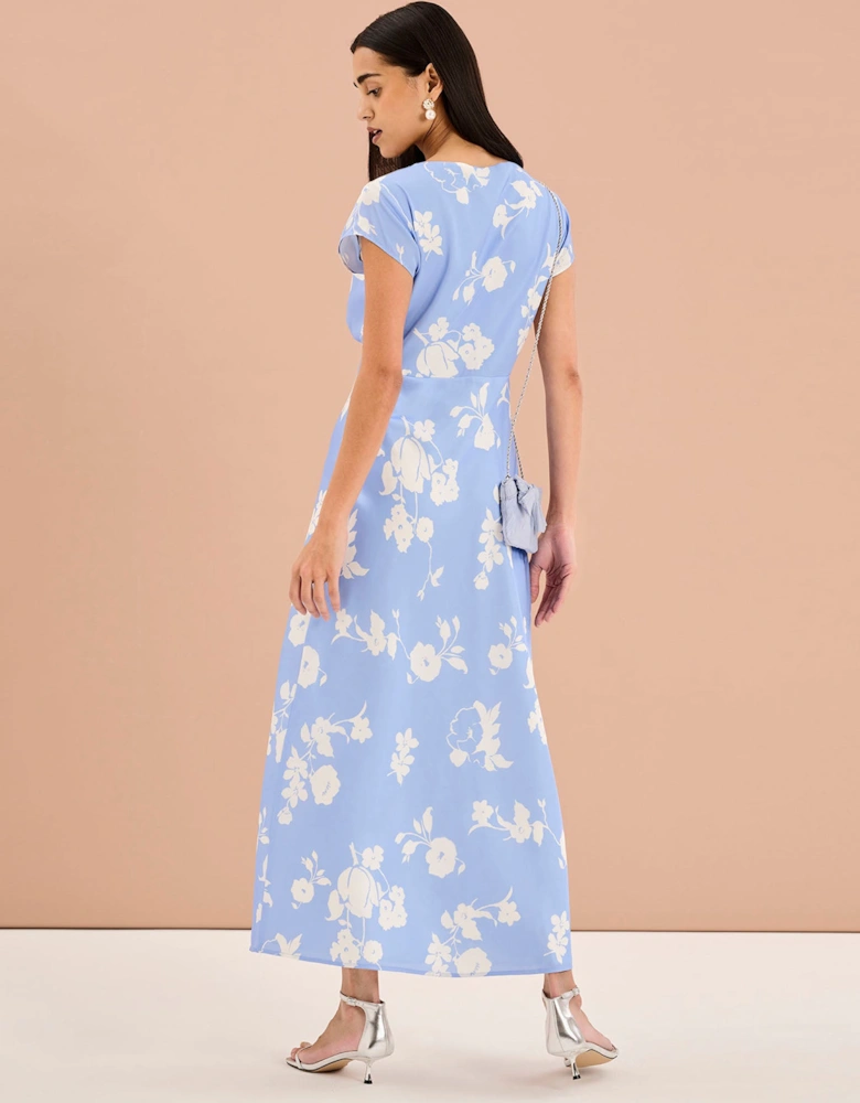 Woolf Short Sleeve Floral Slip Dress in Blue