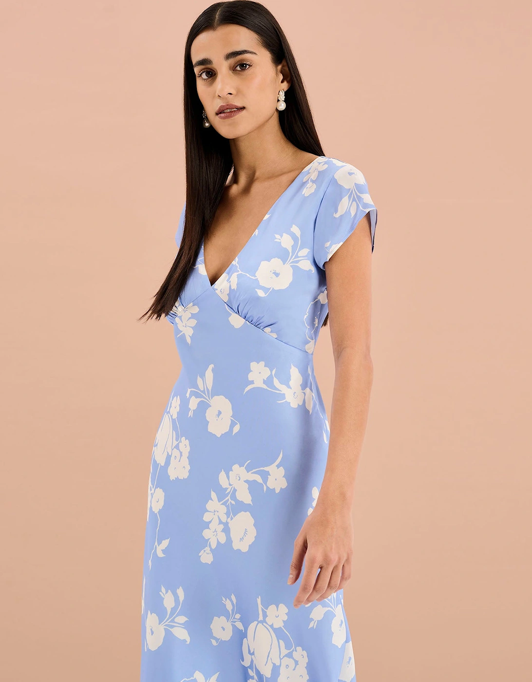 Woolf Short Sleeve Floral Slip Dress in Blue