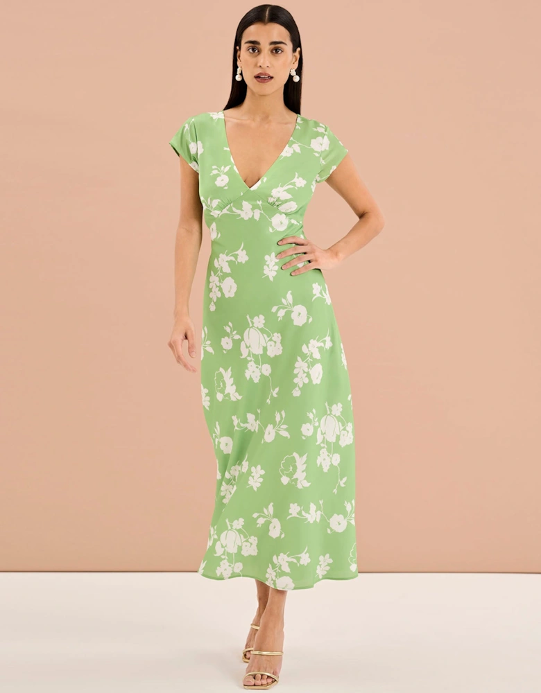 Woolf Short Sleeve Floral Slip Dress in Green