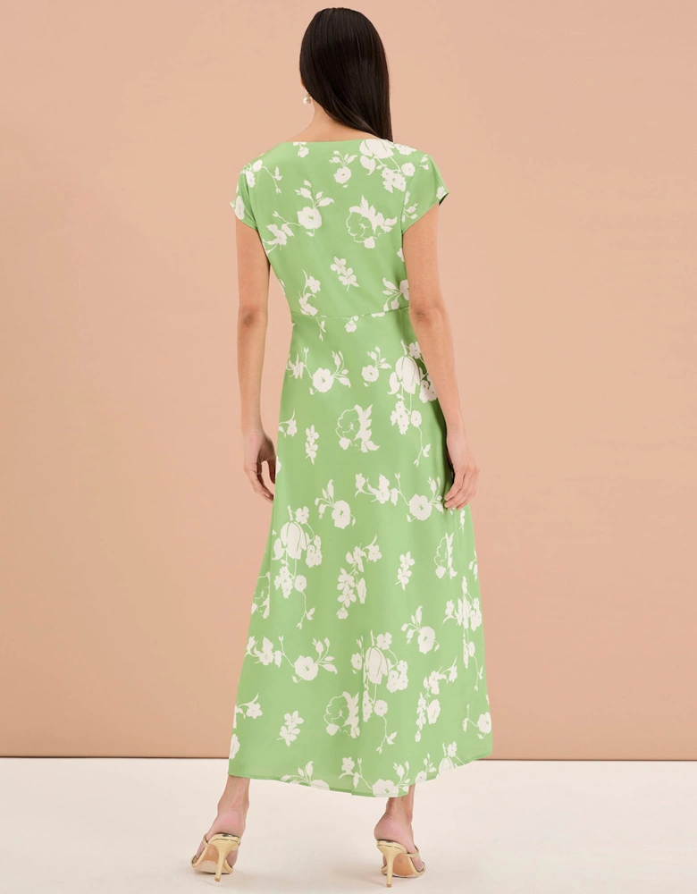 Woolf Short Sleeve Floral Slip Dress in Green