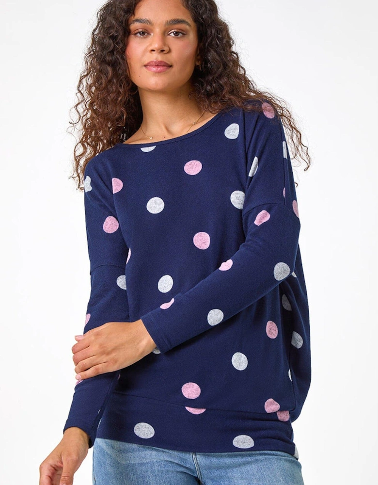 Spot Print Knit Top - Navy