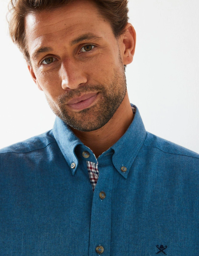 Flannel Trim Long Sleeve Shirt - Blue