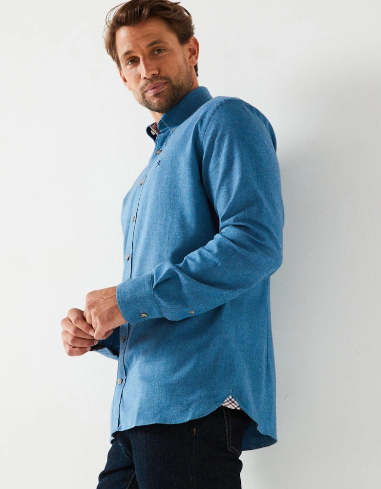Flannel Trim Long Sleeve Shirt - Blue