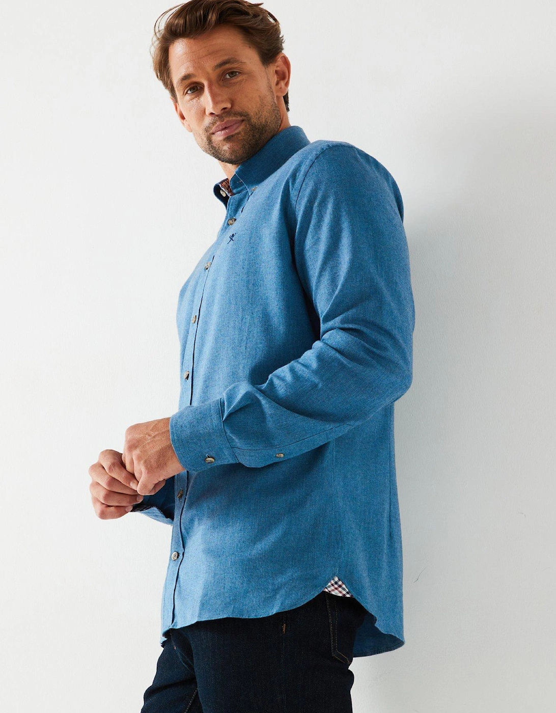 Flannel Trim Long Sleeve Shirt - Blue