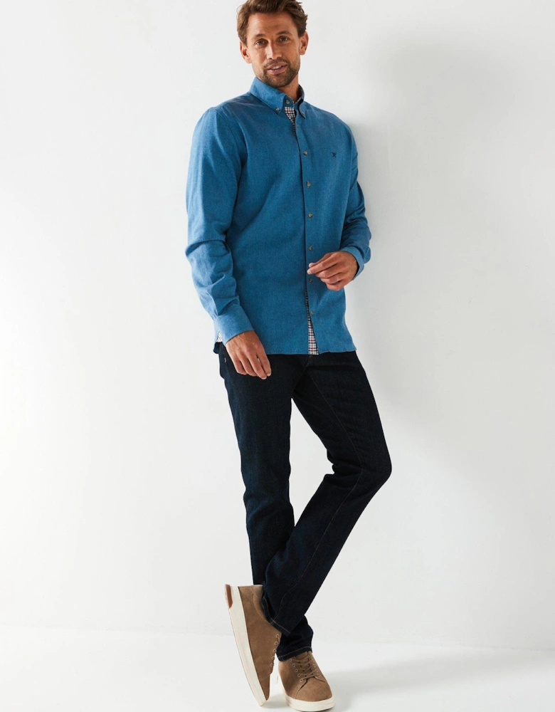 Flannel Trim Long Sleeve Shirt - Blue