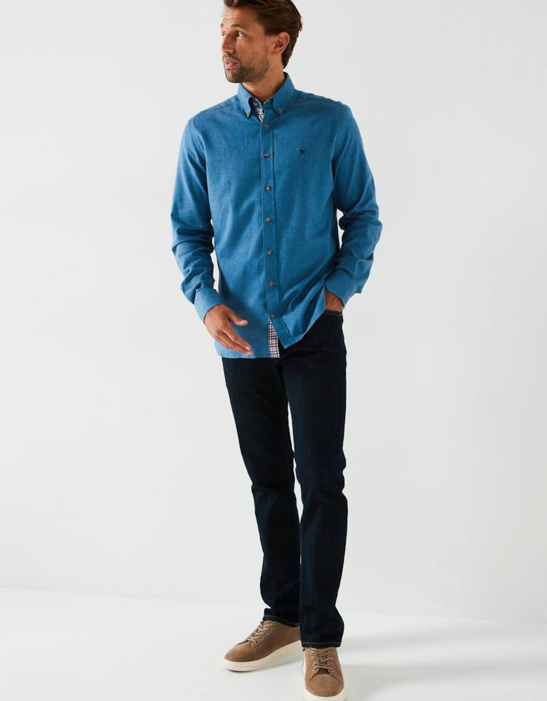 Flannel Trim Long Sleeve Shirt - Blue