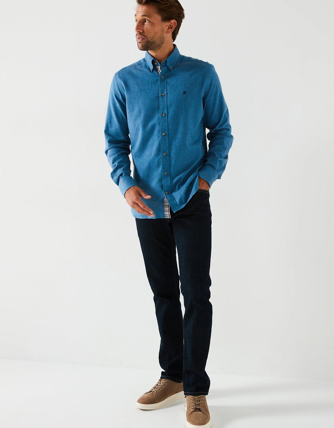Flannel Trim Long Sleeve Shirt - Blue