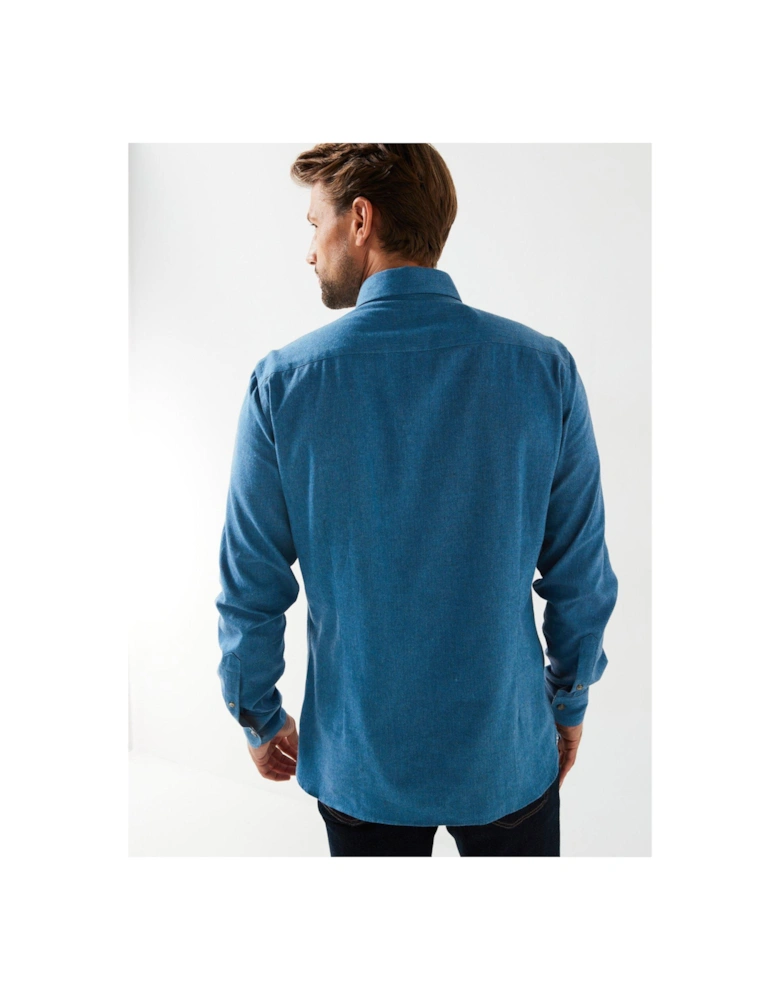 Flannel Trim Long Sleeve Shirt - Blue