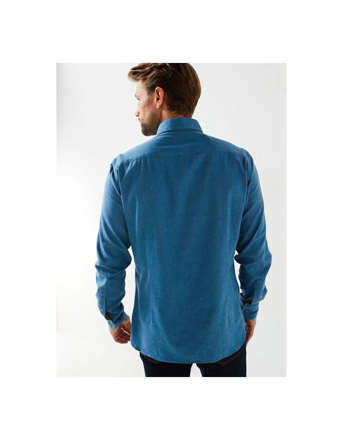 Flannel Trim Long Sleeve Shirt - Blue