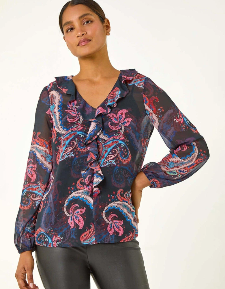 Paisley Print Frill Top - Purple