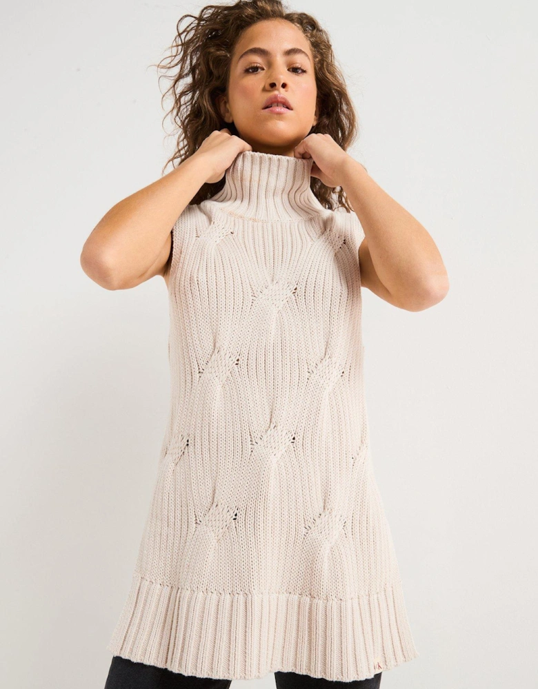 Cable Knit Sleeveless Top - White