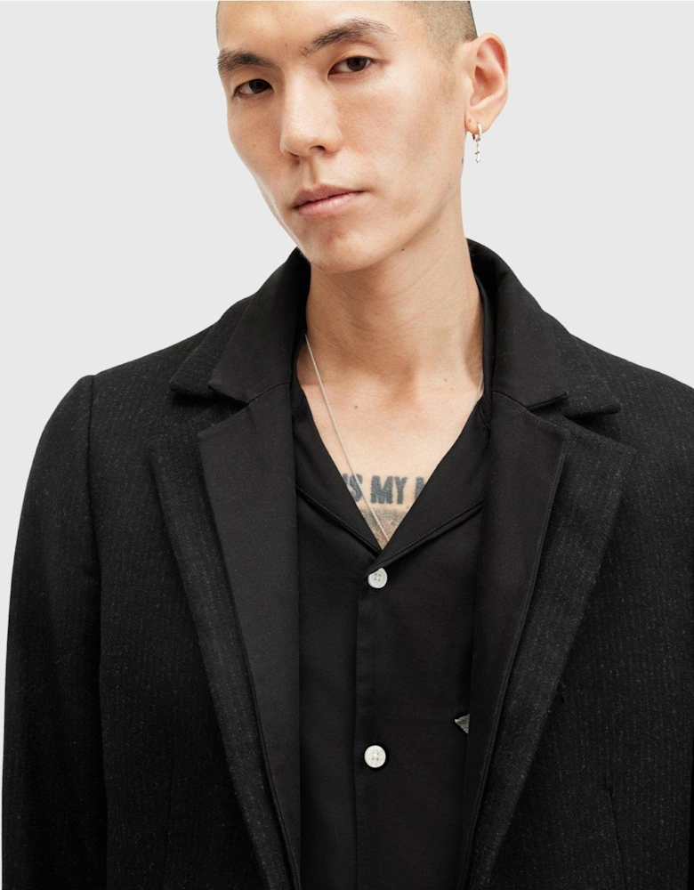 Wixx Pinstripe Wool Overcoat - Black