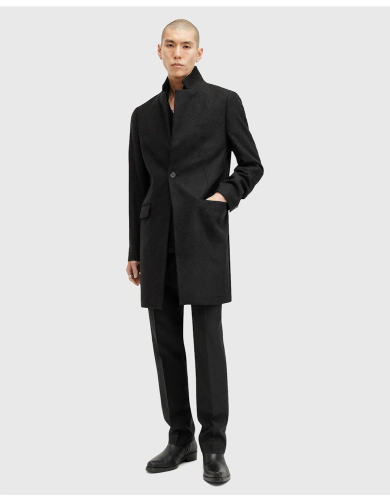 Wixx Pinstripe Wool Overcoat - Black
