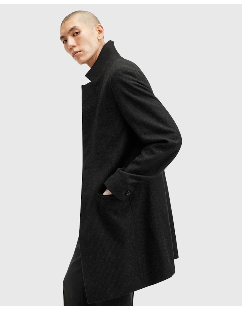 Wixx Pinstripe Wool Overcoat - Black