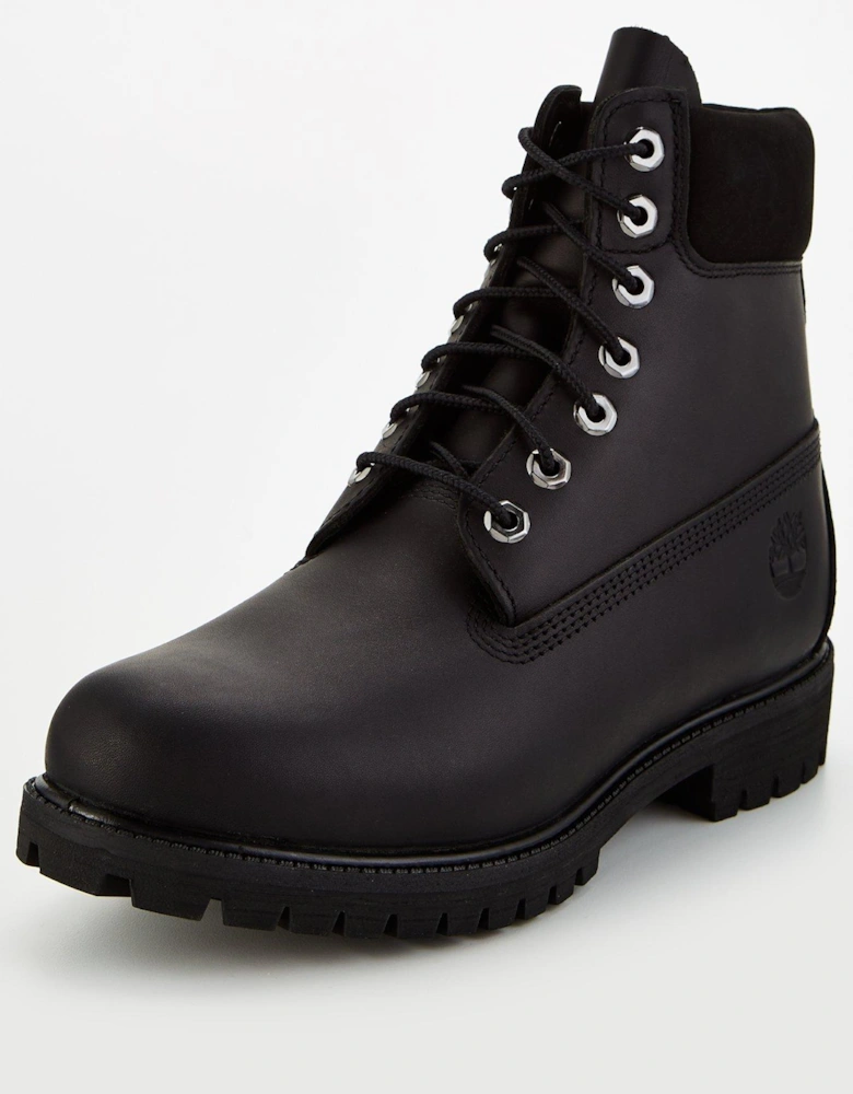 Premium 6 Inch Waterproof Leather Lace Up Boots - Black
