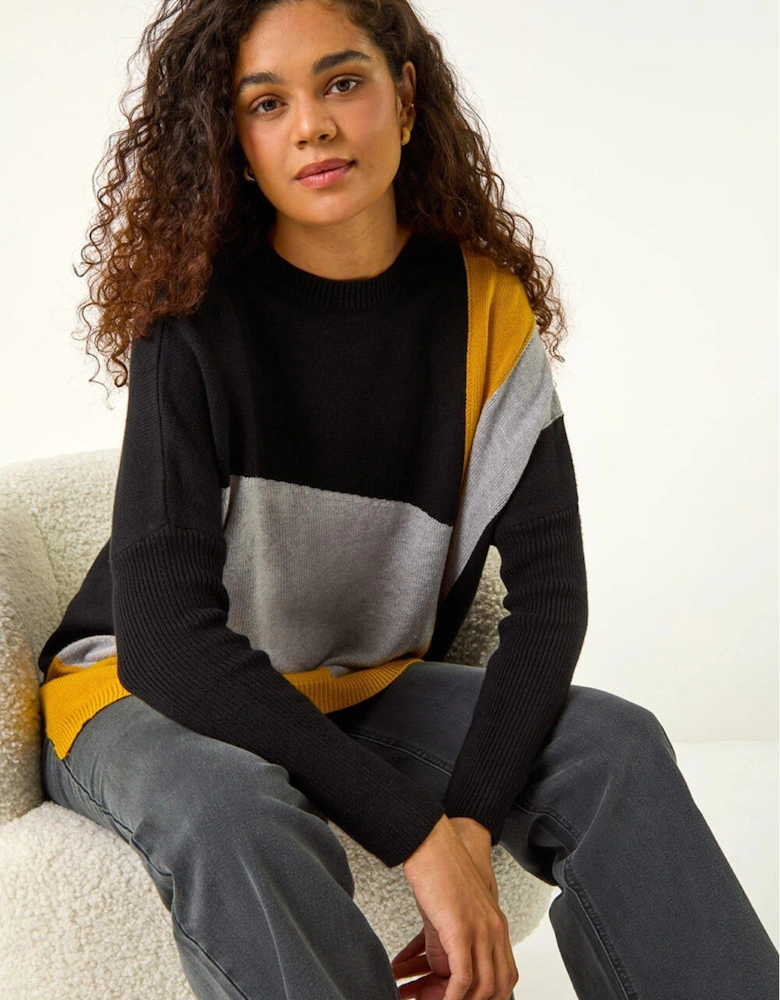 Colour Block Relaxed Longline Jumper - Orange