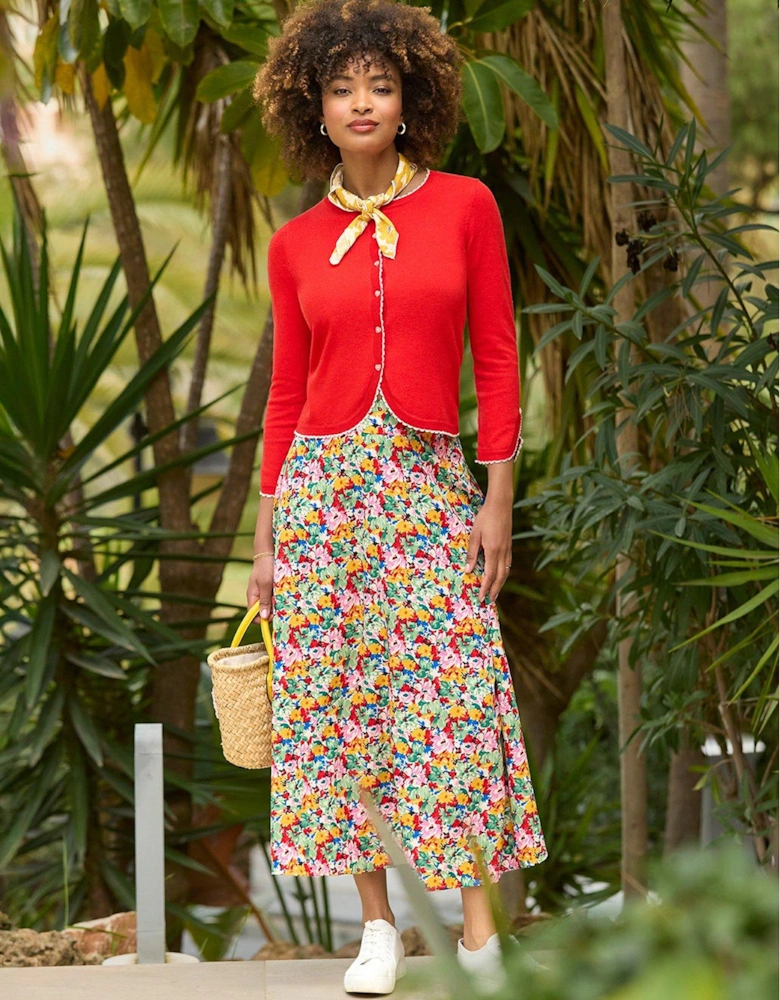 Floral Fancy Printed Maxi Skirt - Red