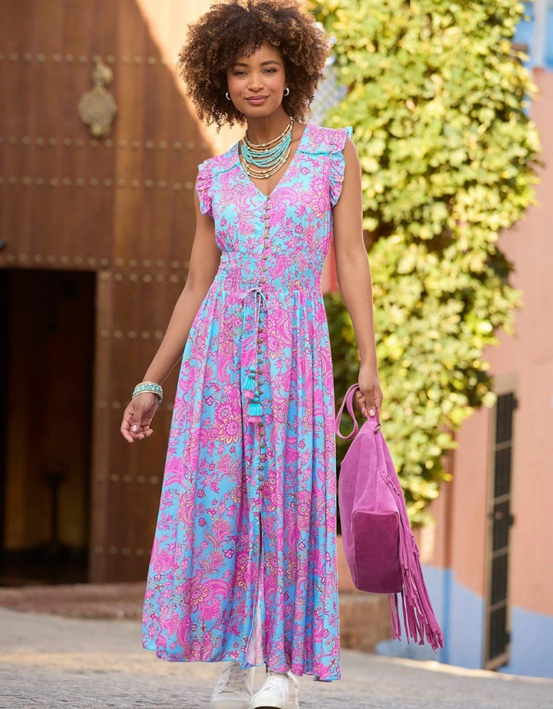 Aline Sequin Printed Boho Maxi Dress - Blue