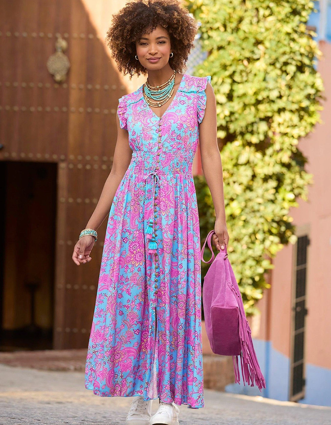 Aline Sequin Printed Boho Maxi Dress - Blue, 2 of 1