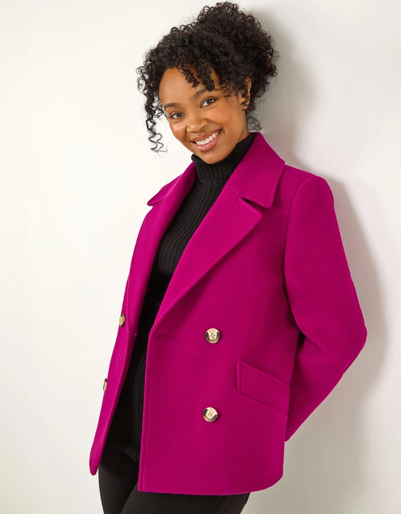 Petite Button Up Collar Coat - Pink