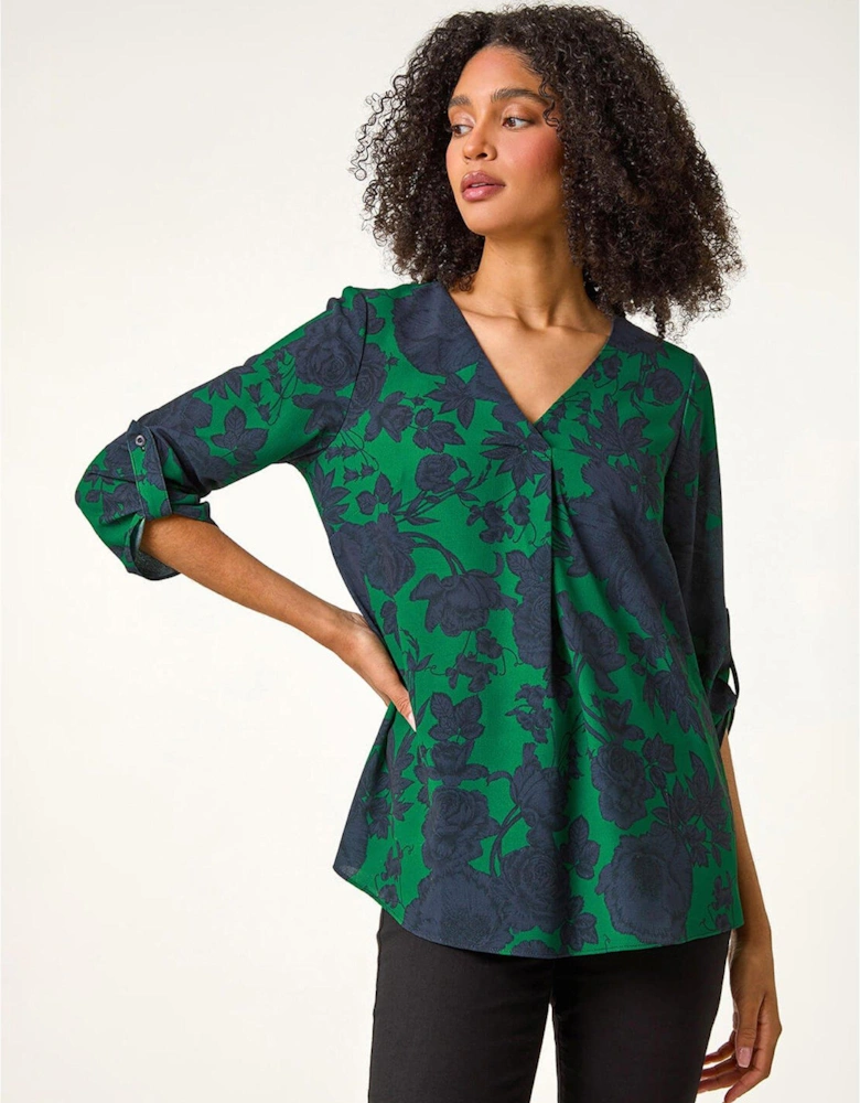 Floral Front Pleat Top - Green