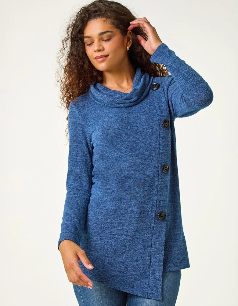 Cowl Neck Buttoned Top - Blue