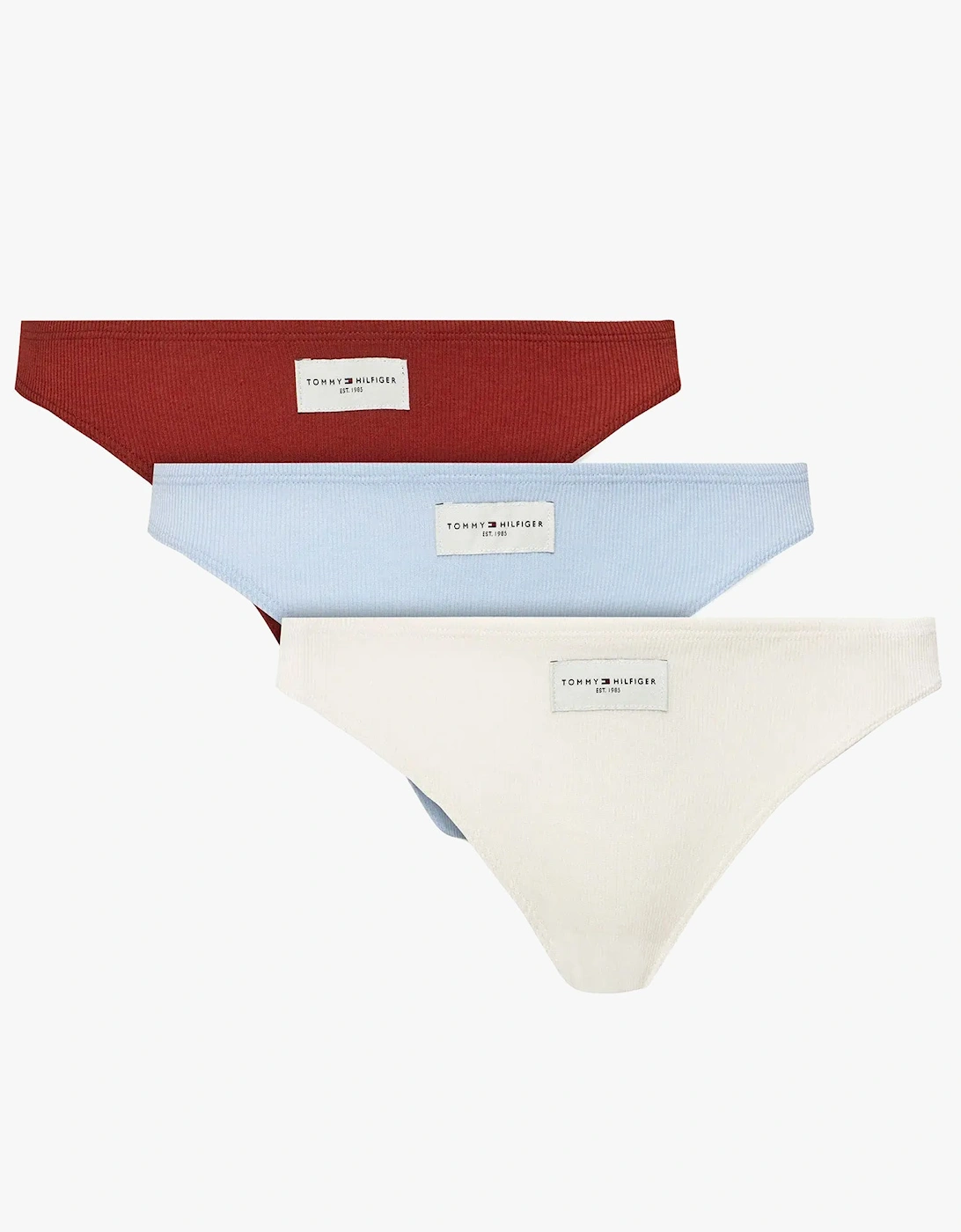 Women's Tommy Hilfiger ESTABLISHED Womens 3 Pack Ribbed Thongs Multicoloured - Size: 12
